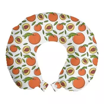 ABAKUHAUS Подушка для путешествий Peach Colours, поддержка шеи, Fruit with Seeds Art, Пенопластовые дорожные принадлежности для самолета и автомобиля, 30x30 см, Сиена жженая белая