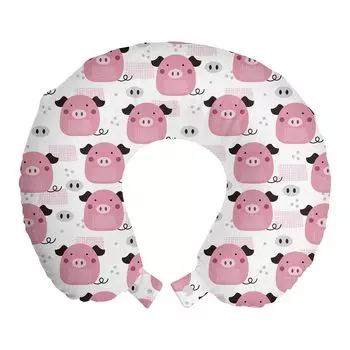 ABAKUHAUS Подушка для путешествий Piglet, поддержка шеи, линии в виде свиных точек, пенопластовые дорожные принадлежности для самолета и автомобиля, 30x30 см, серо-розовый