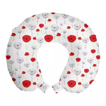 ABAKUHAUS Подушка для путешествий Poppy, поддержка шеи, нежные пружинящие вьющиеся стебли, пенопластовые дорожные принадлежности для самолета и автомобиля, 30x30 см, Алый Зеленый Бледно-Серый