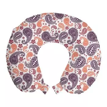 ABAKUHAUS Подушка для путешествий Purple Paisley, поддержка шеи, восточное цветочное искусство, пенопластовые дорожные принадлежности для самолета и автомобиля, 30x30 см, Сиена сливовая жженая