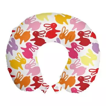 ABAKUHAUS Подушка для путешествий Rabbit, поддержка шеи, красочная компьютерная графика, пенопластовые дорожные принадлежности для самолетов и автомобилей, 30x30 см, разноцветные