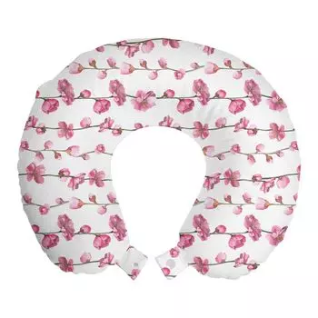 ABAKUHAUS Подушка для путешествий с азиатскими листьями, поддержка шеи, цветущие цветы, пенопластовые дорожные принадлежности для самолета и автомобиля, 30x30 см, Розовый и Бледно-Ржавый