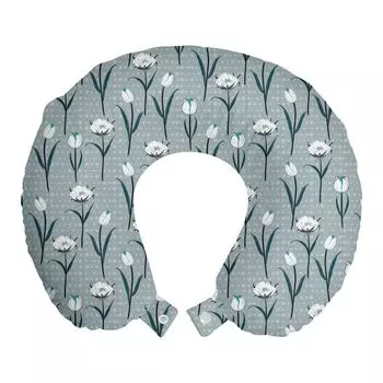 ABAKUHAUS Подушка для путешествий с цветами, поддержка шеи, Classic Garden Art Blossom, пенопластовые дорожные принадлежности для самолета и автомобиля, 30x30 см, нежно-голубой и темно-бирюзовый