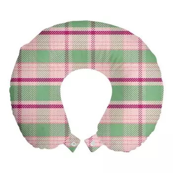 ABAKUHAUS Подушка для путешествий с геометрическим рисунком, поддержка шеи, симметричный клетчатый рисунок, пенопластовый дорожный предмет для самолета и автомобиля, 30x30 см, фисташковый нежно-розовый