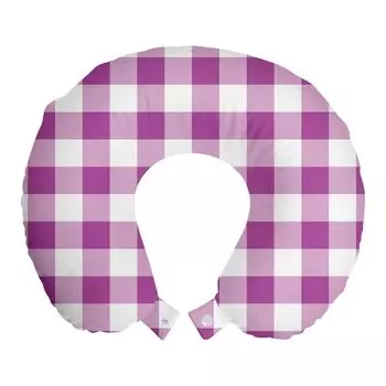 ABAKUHAUS Подушка для путешествий с геометрическим узором, поддержка шеи, квадраты в стиле тартана, дорожные принадлежности из пенопласта для самолета и автомобиля, 30x30 см, фуксия и фиолетовый