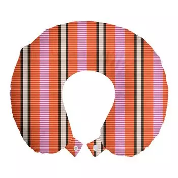 ABAKUHAUS Подушка для путешествий с геометрическим узором, поддержка шеи, узор в ритмичные полосы, пенопластовые дорожные принадлежности для самолета и автомобиля, 30x30 см, Бледно-лососевый розовый