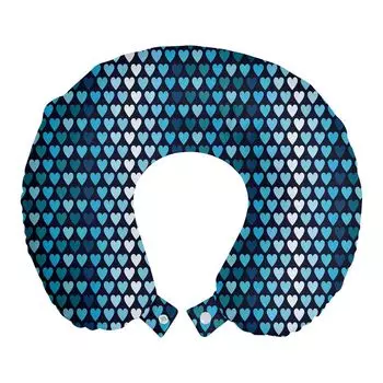 ABAKUHAUS Подушка для путешествий с геометрическим узором, поддержка шеи, синие тона в форме сердца, пенопластовые дорожные принадлежности для самолета и автомобиля, 30x30 см, разноцветный кокса-серый