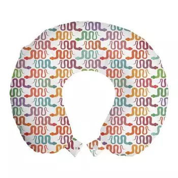 ABAKUHAUS Подушка для путешествий с героями мультфильмов, поддержка шеи, разноцветные скрученные змеи, пенопластовые дорожные принадлежности для самолета и автомобиля, 30x30 см, многоцветный