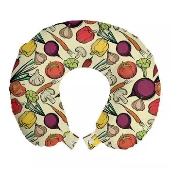 ABAKUHAUS Подушка для путешествий с овощами, поддержка шеи, органические фермерские продукты, пенопластовые дорожные принадлежности для самолетов и автомобилей, 30x30 см, разноцветные