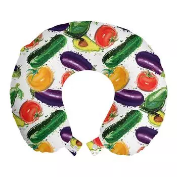 ABAKUHAUS Подушка для путешествий с овощами Подушка для шеи, Вкусная еда, Пенопластовые дорожные принадлежности для самолета и автомобиля, 30x30 см, Разноцветные