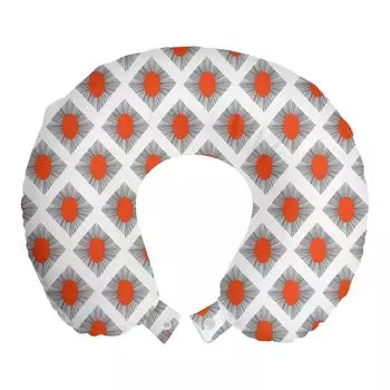 ABAKUHAUS Подушка для путешествий с ромбовидным принтом, поддержка шеи, последовательность круглых форм, выиграна, пенопластовые дорожные принадлежности для самолета и автомобиля, 30x30 см, выжженная сиена серая