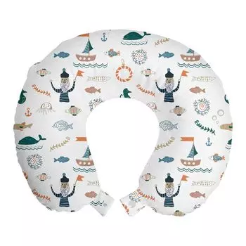 ABAKUHAUS Подушка для путешествий Sailor, поддержка шеи, корабль из морских водорослей Sailorman seaweed, дорожный предмет из пенопласта для самолета и автомобиля, 30x30 см, белый и разноцветный