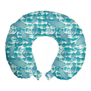 ABAKUHAUS Подушка для путешествий Shark Travel Pillow, Selachimorpha Carnivore Fish, пенопластовый дорожный предмет для самолета и автомобиля, 30x30 см, бирюзовыйовый синий миндально-зеленый