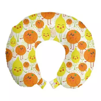 ABAKUHAUS Подушка для путешествий Tangerine, поддерживающая шею, Happy Lemon and Orange, пенопластовый дорожный предмет для самолета и автомобиля, 30x30 см, Желтый Оранжевый Лаймово-зеленый