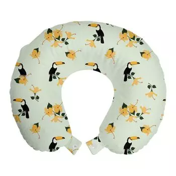 ABAKUHAUS Подушка для путешествий Toucan, поддержка шеи, тропический рисунок гибискуса, пенопластовый дорожный предмет для самолета и автомобиля, 30x30 см, мятно-зеленый многоцветный