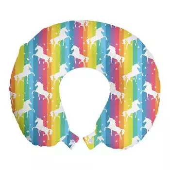 ABAKUHAUS Подушка для путешествий Unicorn, поддержка шеи, композиция из разноцветных полос, пенопластовые дорожные принадлежности для самолета и автомобиля, 30x30 см, разноцветные