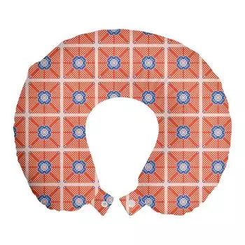 ABAKUHAUS Подушка для путешествий в народном стиле, поддерживающая шею, художественная картина середины века, пенопластовые дорожные принадлежности для самолета и автомобиля, 30x30 см, румянец коралловый и фиолетовый синий