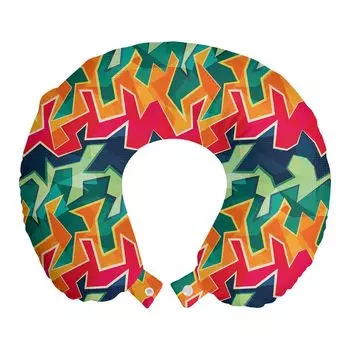 ABAKUHAUS Подушка для путешествий в стиле гранж, поддержка шеи, Crazy Funky Graffiti, Пенопластовые дорожные принадлежности для самолета и автомобиля, 30x30 см, Разноцветные