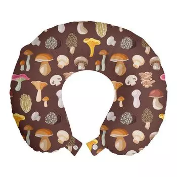 ABAKUHAUS Подушка для путешествий в виде грибов Подушка для шеи, осенние тона Fungi Art, Пенопластовые дорожные принадлежности для самолета и автомобиля, 30x30 см, умбра и разноцветные
