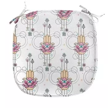 ABAKUHAUS Подушка Hamsa для стульев для столовой, этническая, декоративная водонепроницаемая подушка с ремнями для кухонных сидений, 40 см x 40 см, персиково-синий-розовый, белый
