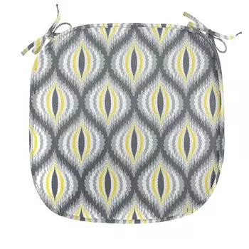 ABAKUHAUS Подушка Ikat для обеденных стульев, Ogee Shapes Vintage Pale, декоративная водонепроницаемая подушка с ремнями для кухонных сидений, 40 см x 40 см, желтый, белый, серый, черный