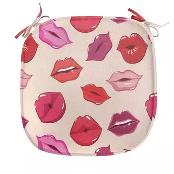ABAKUHAUS Подушка Kiss для обеденных стульев, яркие цвета, гламур для губ, декоративная водонепроницаемая подушка с ремнями для кухонных сидений, 40 см x 40 см, разноцветная