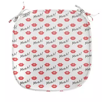 ABAKUHAUS Подушка Kiss для стульев в столовой, Red Woman Lips Romance, декоративная водонепроницаемая подушка с ремнями для кухонных сидений, 40 см x 40 см, ярко-белый