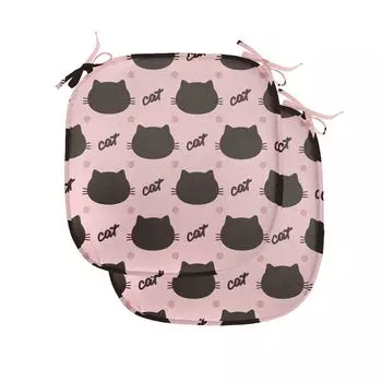 ABAKUHAUS Подушка-кошка для стульев в столовой, силуэты головы в горошек Girly, декоративная водонепроницаемая подушка с ремнями для кухонных сидений, 40 см x 40 см — упаковка из 2 шт., коричнево-коралловый красный