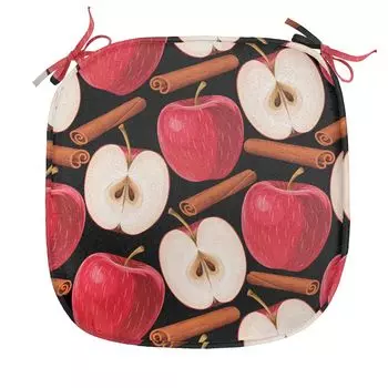 ABAKUHAUS Подушка на обеденный стул Apple, палочки корицы, фрукты, декоративная водонепроницаемая подушка с ремнями для кухонных сидений, 40 см x 40 см, корично-красный кремовый