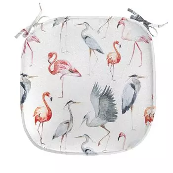 ABAKUHAUS Подушка на обеденный стул Flamingo, акварель с птицами цапли, декоративная водонепроницаемая подушка с ремнями для кухонных сидений, 40 см x 40 см, серо-белый киноварь