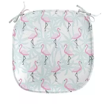 ABAKUHAUS Подушка на обеденный стул Flamingo, пальмово-розовые птицы, декоративная водонепроницаемая подушка с ремнями для кухонных сидений, 40 см x 40 см, розовый