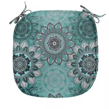 ABAKUHAUS Подушка на обеденный стул Mandala, Восточная весна в стиле хиппи, декоративная водонепроницаемая подушка с ремнями для кухонных сидений, 40 см x 40 см, темно-серый черный, бирюзовый