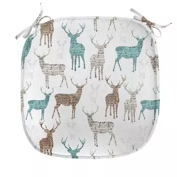 ABAKUHAUS Подушка в виде оленя для стульев в столовой, Alt Text Animals Christmas, декоративная водонепроницаемая подушка с ремнями для кухонных сидений, 40 см x 40 см, бирюзовый, бежевый, коричневый, белый