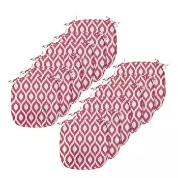 ABAKUHAUS Подушки для обеденного стула Ikat, изогнутые линии Традиционная декоративная водонепроницаемая подушка с ремнями для кухонных сидений, 40 см x 40 см — упаковка из 12 шт., темно-бордовый белый