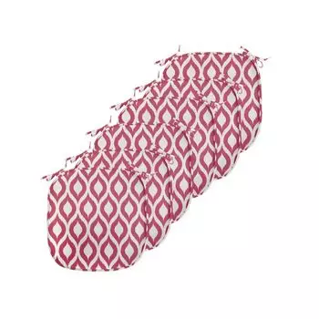 ABAKUHAUS Подушки для обеденного стула Ikat, изогнутые линии Традиционная декоративная водонепроницаемая подушка с ремнями для кухонных сидений, 40 см x 40 см — упаковка из 6 шт., темно-бордовый белый