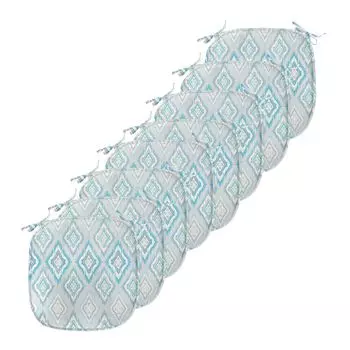 ABAKUHAUS Подушки для обеденного стула Ikat, мотивы ацтекской культуры, декоративная водонепроницаемая подушка с ремнями для кухонных сидений, 40 см x 40 см — упаковка из 8 шт., синий бледно-серый белый