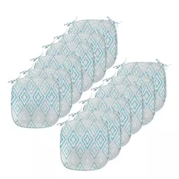 ABAKUHAUS Подушки для обеденного стула Ikat, мотивы ацтекской культуры, декоративная водонепроницаемая подушка с ремнями для кухонных сидений, 40 см x 40 см — упаковка из 12 шт., синий бледно-серый белый