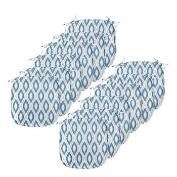 ABAKUHAUS Подушки для обеденного стула Ikat, овалы с водным геометрическим рисунком, декоративная водонепроницаемая подушка с ремнями для кухонных сидений, 40 см x 40 см — упаковка из 12 шт., синий, бежевый, белый