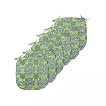 ABAKUHAUS Подушки для обеденного стула лаймово-зеленого цвета, марокканская мандала, декоративная водонепроницаемая подушка с ремнями для кухонных сидений, 40 см x 40 см — упаковка из 6 шт., папоротниково-зеленый белый