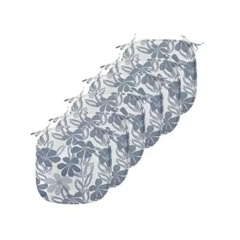ABAKUHAUS Подушки для обеденного стула с цветочным принтом, пастельные тона с листьями, декоративная водонепроницаемая подушка с ремнями для кухонных сидений, 40 см x 40 см — упаковка из 6 шт., сине-серый светло-серый