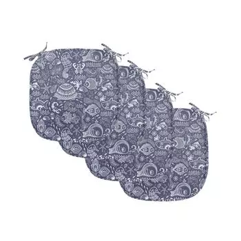 ABAKUHAUS Подушки для обеденного стула Under the Sea, ракушки и растения, декоративная водонепроницаемая подушка с ремнями для кухонных сидений, 40 см x 40 см — упаковка из 4 шт., темно-синий белый