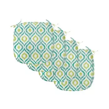 ABAKUHAUS Подушки Ikat для обеденных стульев, яркий мотив Ogee, декоративная водонепроницаемая подушка с ремнями для кухонных сидений, 40 см x 40 см — упаковка из 4 шт., мятно-зеленый желто-зеленый