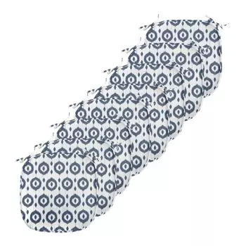 ABAKUHAUS Подушки Ikat для обеденных стульев, традиционные круглые точки, декоративная водонепроницаемая подушка с ремнями для кухонных сидений, 40 см x 40 см — упаковка из 8 шт., темно-синий белый