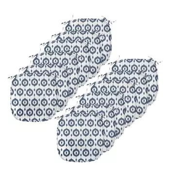 ABAKUHAUS Подушки Ikat для обеденных стульев, традиционные круглые точки, декоративная водонепроницаемая подушка с ремнями для кухонных сидений, 40 см x 40 см — упаковка из 12 шт., темно-синий белый