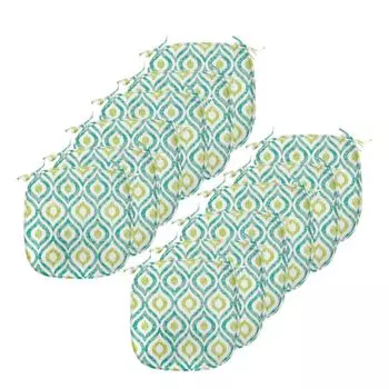 ABAKUHAUS Подушки Ikat для обеденных стульев, яркий мотив Ogee, декоративная водонепроницаемая подушка с ремнями для кухонных сидений, 40 см x 40 см — упаковка из 12 шт., мятно-зеленый желто-зеленый
