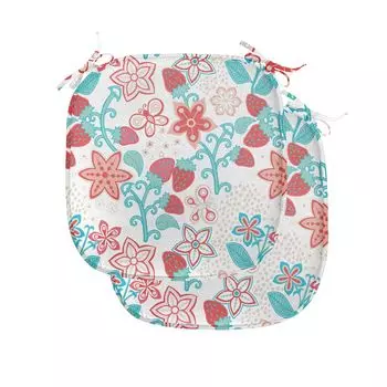 ABAKUHAUS Подушки на обеденный стул Flower, Flowers Berries, декоративная водонепроницаемая подушка с ремнями для кухонных сидений, 40 см x 40 см — упаковка из 2 шт., темно-коралловый цвет морской волны