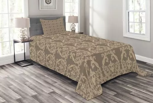 ABAKUHAUS Покрывало в викторианском стиле, Flora Baroque Classy, комплект с моющимися наволочками, для односпальных кроватей 170 x 220 см, теплый серо-коричневый песочно-коричневый