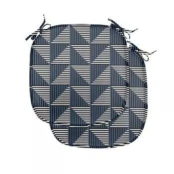 ABAKUHAUS Полосатая подушка для обеденного стула, треугольная форма ромба, декоративная водонепроницаемая подушка с ремнями для кухонных сидений, 40 см x 40 см — упаковка из 2 шт., темно-синий, черный, белый
