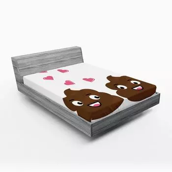 ABAKUHAUS Poop Emoji Простыня на резинке, милая забавная картинка Flirting Icons in Love в форме романтического сердца, 90 x 190 см, шоколадно-розовый пастель
