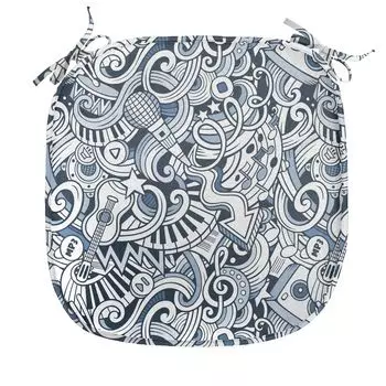 ABAKUHAUS Pop Star Вечеринка Обеденный стул Подушка Музыка Doodle Art Декоративная водонепроницаемая подушка с ремнями для кухонных сидений 40 см x 40 см Синий Темно-синий Белый